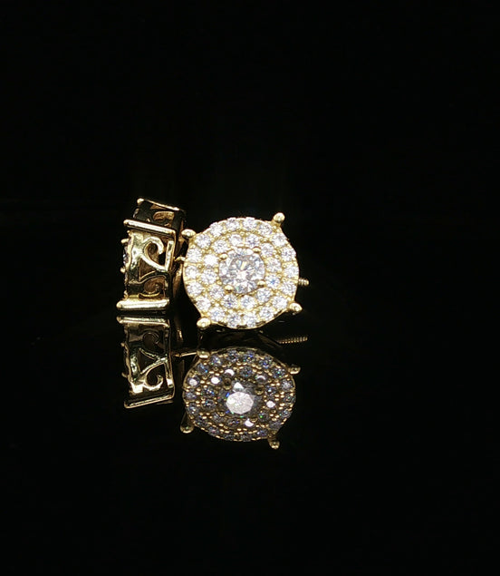 Men's Iced Out Round Halo Stud Earrings – 14K Gold Over 925 Silver | VVS Moissanite | 3D Filigree Gallery