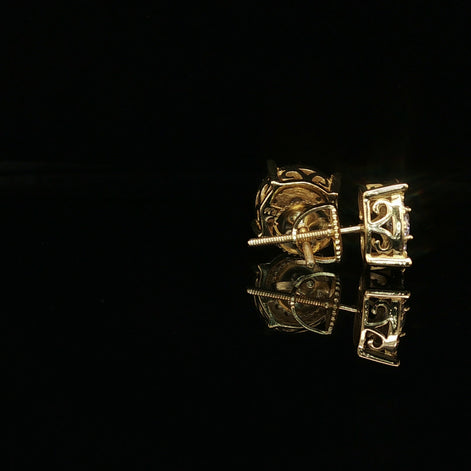 Men's Iced Out Round Halo Stud Earrings – 14K Gold Over 925 Silver | VVS Moissanite | 3D Filigree Gallery