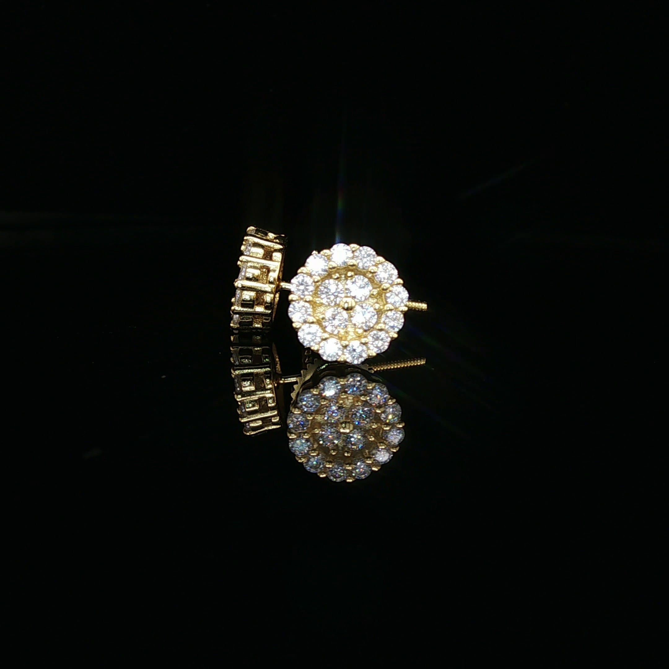Men's Iced Out Flower Cluster Studs – 14K Gold Over 925 Silver | VVS Moissanite | 3D Scalloped Design