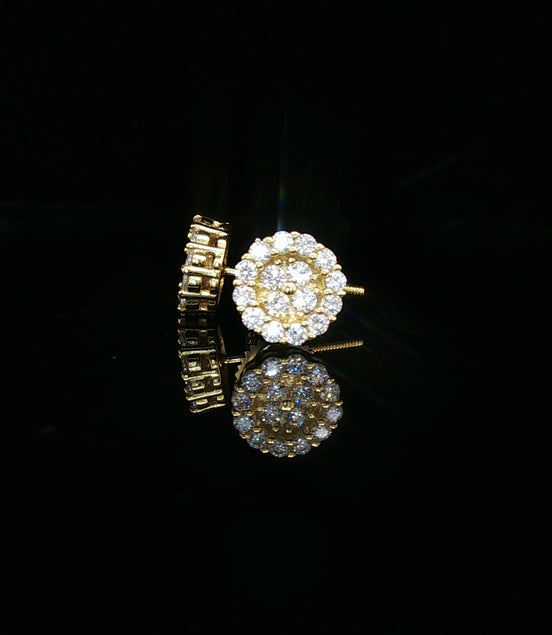 Men's Iced Out Flower Cluster Studs – 14K Gold Over 925 Silver | VVS Moissanite | 3D Scalloped Design