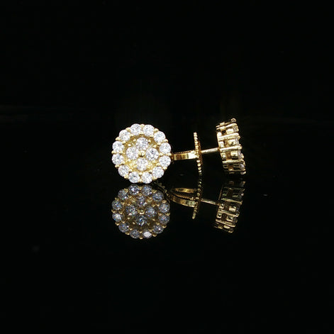 Men's Iced Out Flower Cluster Studs – 14K Gold Over 925 Silver | VVS Moissanite | 3D Scalloped Design