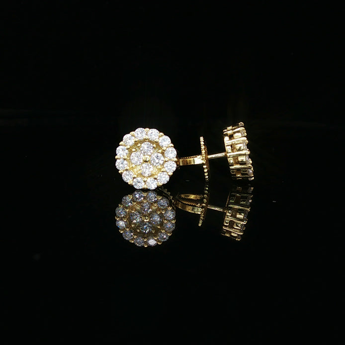 Men's Iced Out Flower Cluster Studs – 14K Gold Over 925 Silver | VVS Moissanite | 3D Scalloped Design