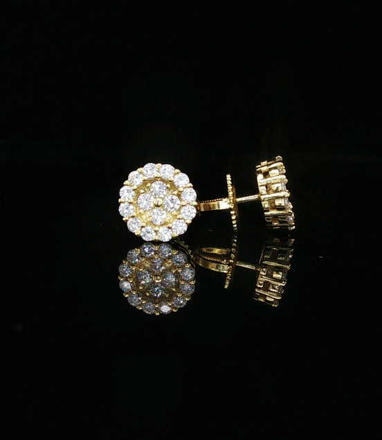 Men's Iced Out Flower Cluster Studs – 14K Gold Over 925 Silver | VVS Moissanite | 3D Scalloped Design