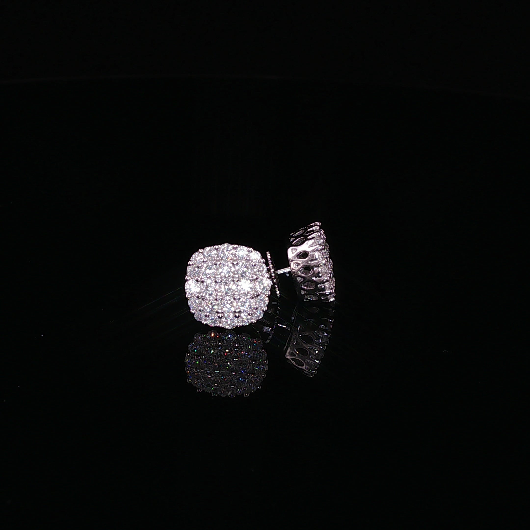 925 Sterling Silver Iced Out Cluster Pave Stud Earrings - 1.3Ctw Moissanite Available with Silver and Gold Finished