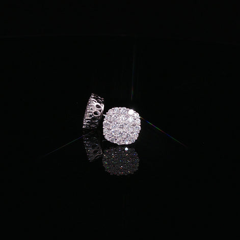 925 Sterling Silver Iced Out Cluster Pave Stud Earrings - 1.3Ctw Moissanite Available with Silver and Gold Finished