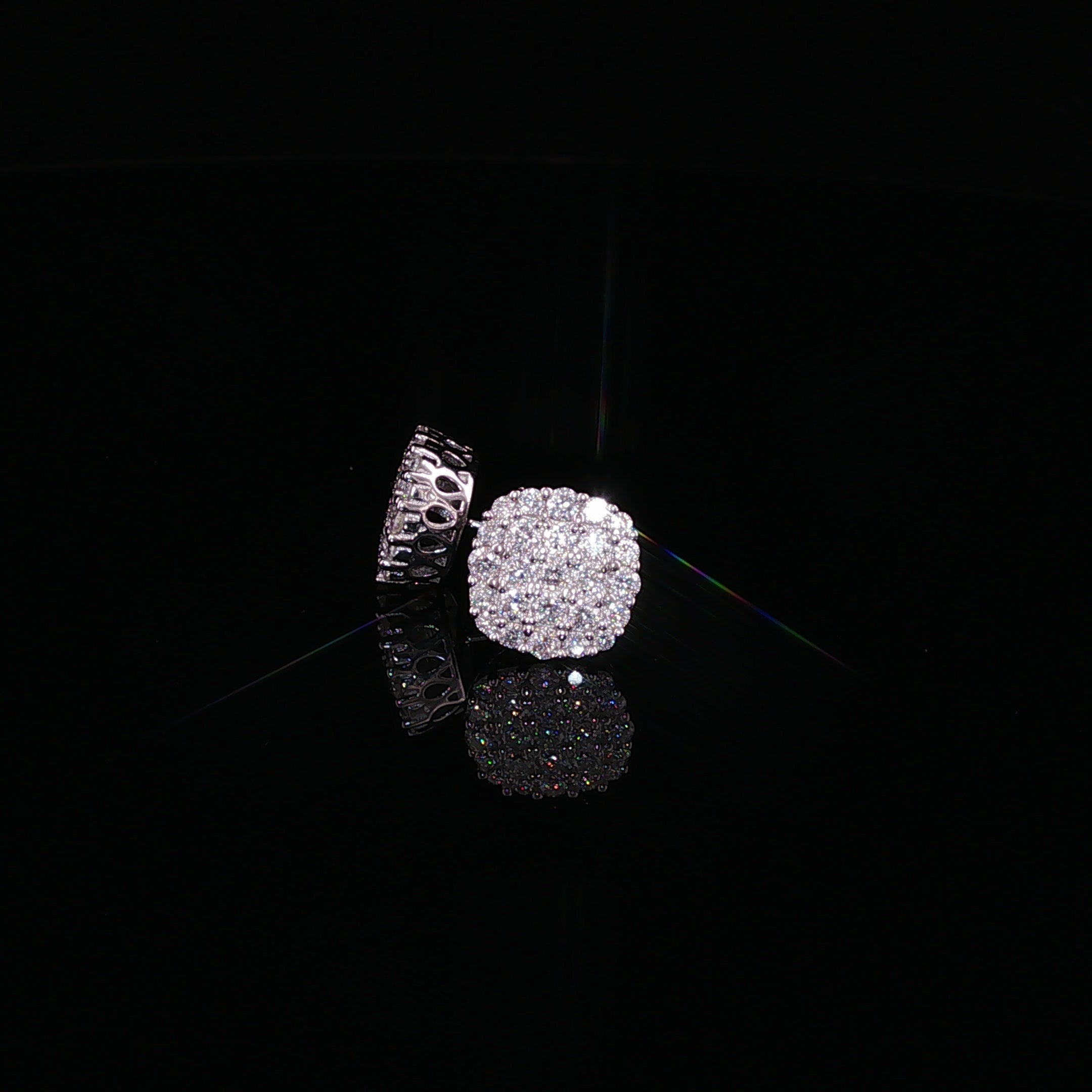 925 Sterling Silver Iced Out Cluster Pave Stud Earrings - 1.3Ctw Moissanite Available with Silver and Gold Finished