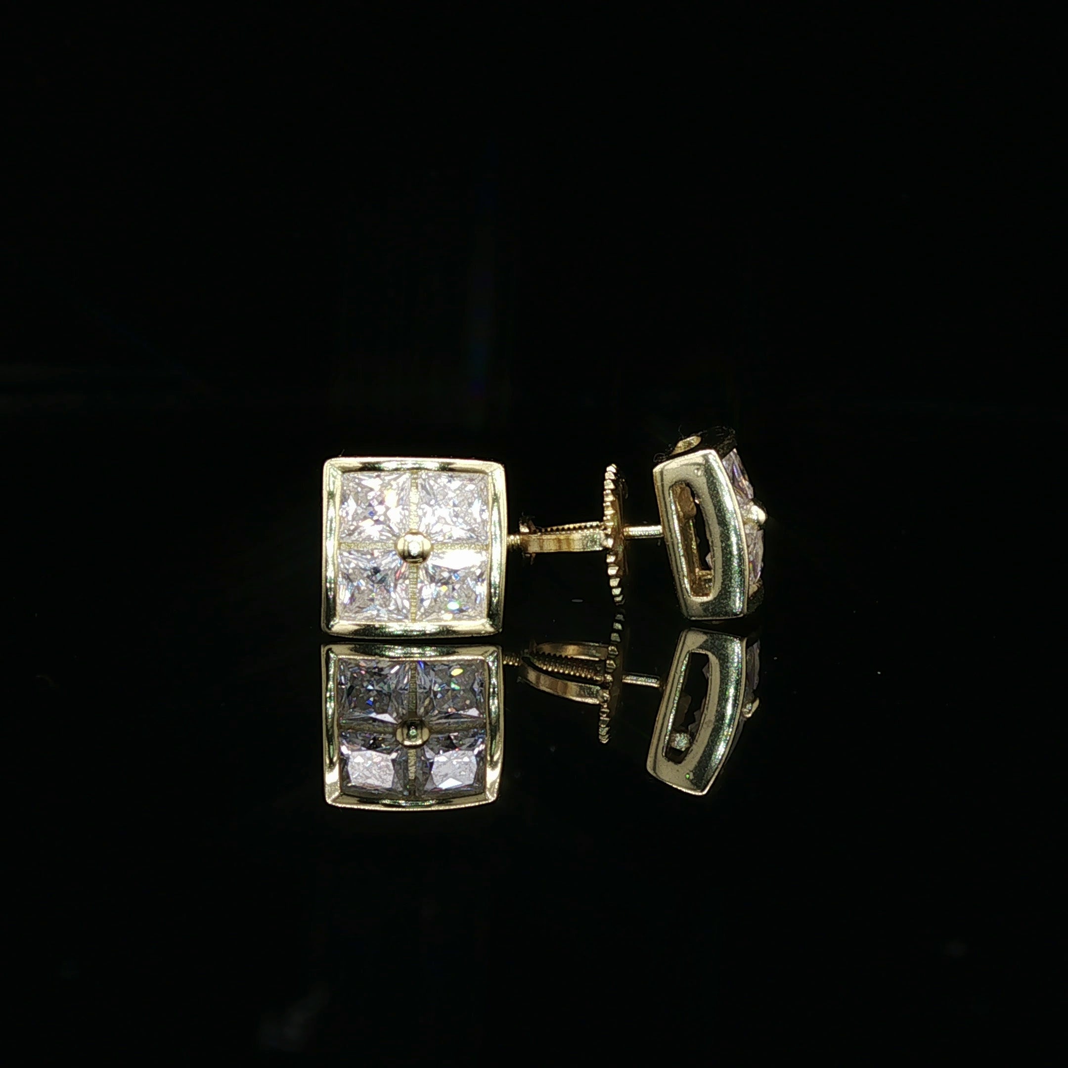 Men's Invisible-Set Princess Cut Stud Earrings – 925 Sterling Silver | VVS Moissanite | Seamless 