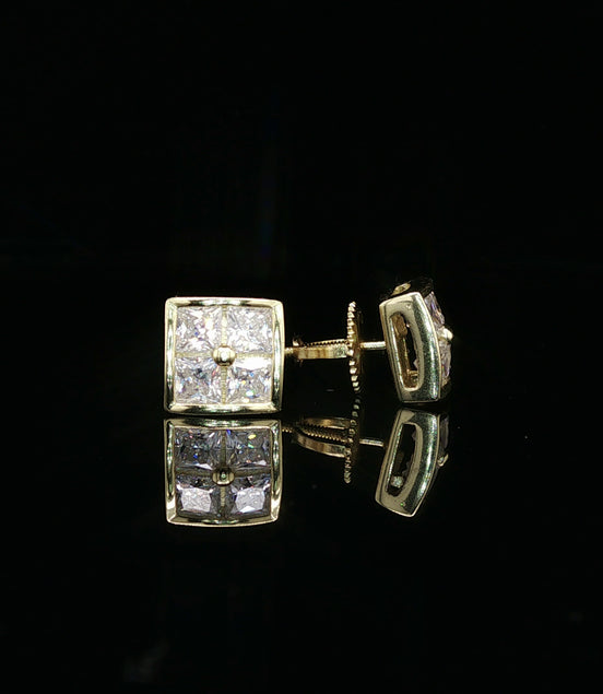 Men's Invisible-Set Princess Cut Stud Earrings – 925 Sterling Silver | VVS Moissanite | Seamless "Big Rock" Look