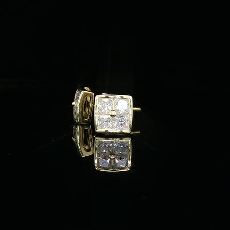 Men's Invisible-Set Princess Cut Stud Earrings – 925 Sterling Silver | VVS Moissanite | Seamless "Big Rock" Look