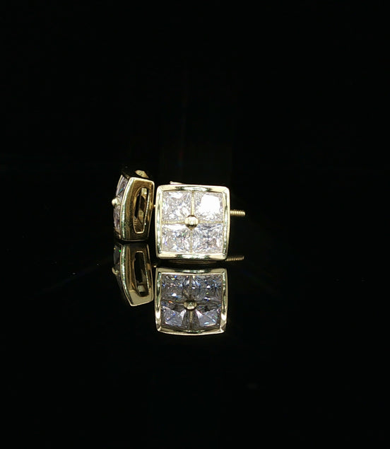 Men's Invisible-Set Princess Cut Stud Earrings – 925 Sterling Silver | VVS Moissanite | Seamless "Big Rock" Look