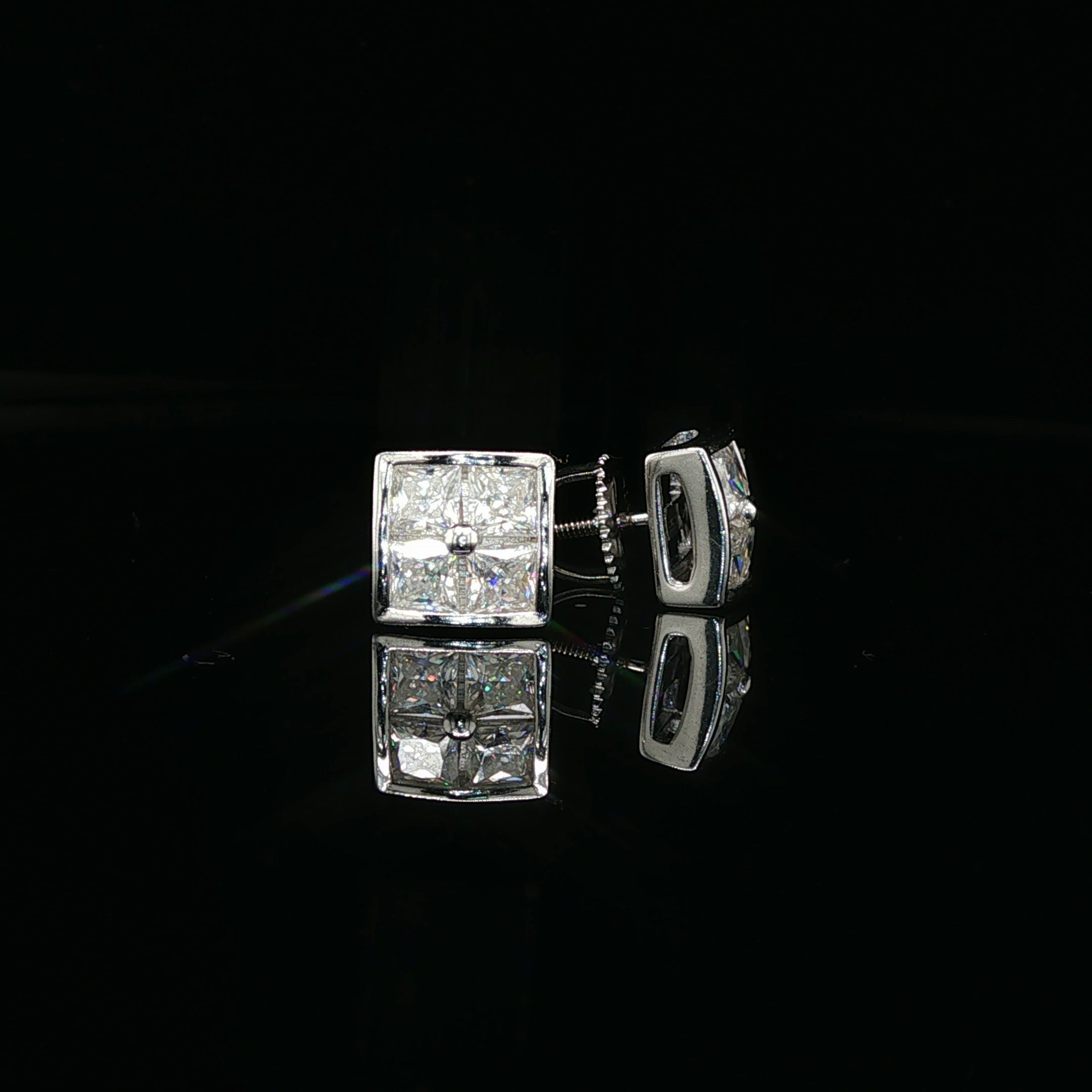 Men's Invisible-Set Princess Cut Stud Earrings – 925 Sterling Silver | VVS Moissanite | Seamless 
