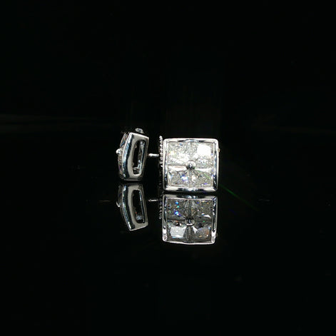 Men's Invisible-Set Princess Cut Stud Earrings – 925 Sterling Silver | VVS Moissanite | Seamless "Big Rock" Look