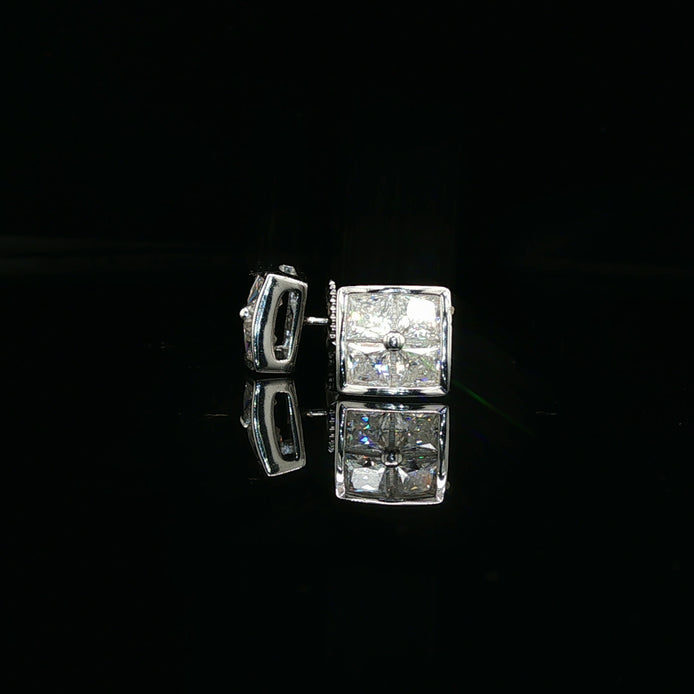 Men's Invisible-Set Princess Cut Stud Earrings – 925 Sterling Silver | VVS Moissanite | Seamless "Big Rock" Look