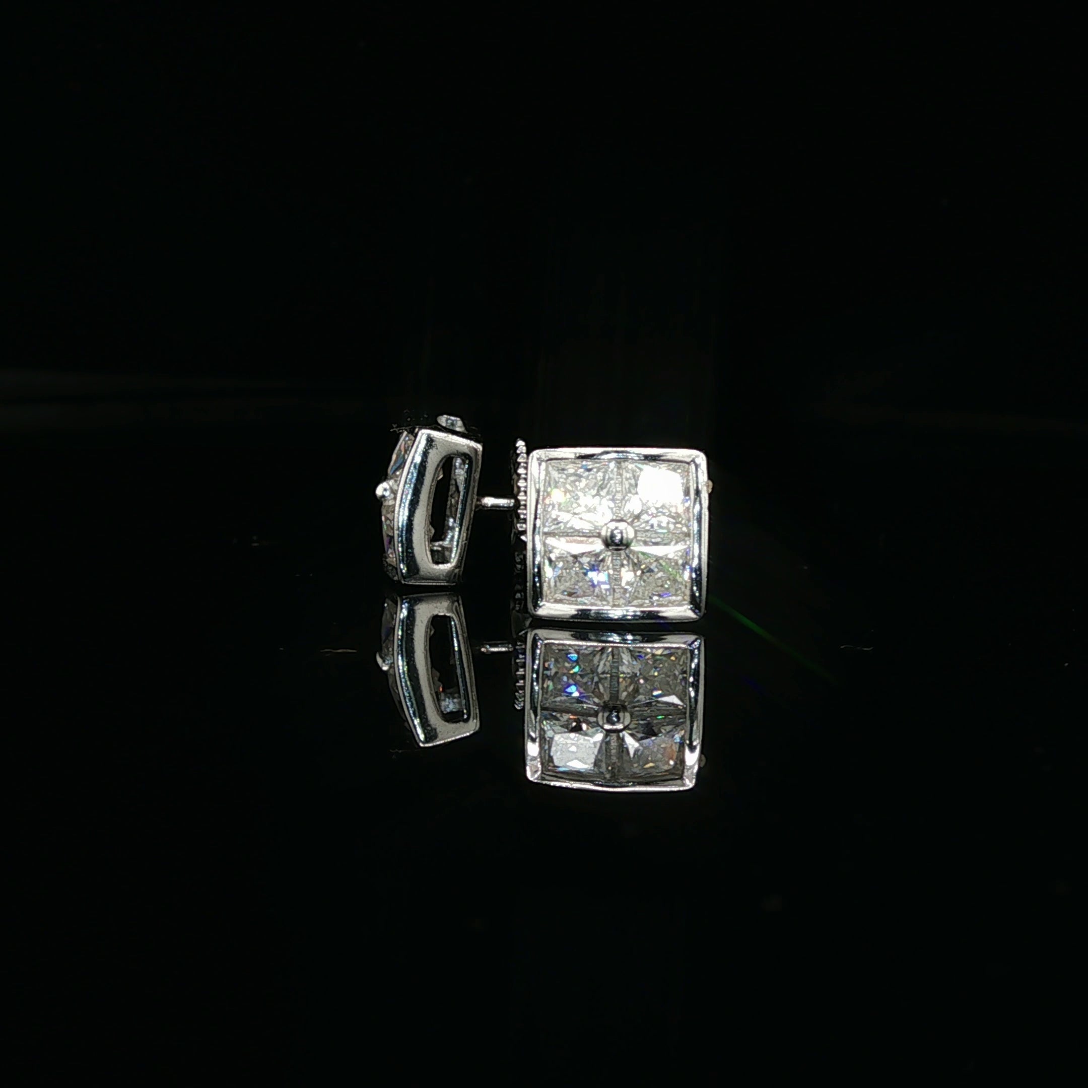 Men's Invisible-Set Princess Cut Stud Earrings – 925 Sterling Silver | VVS Moissanite | Seamless 
