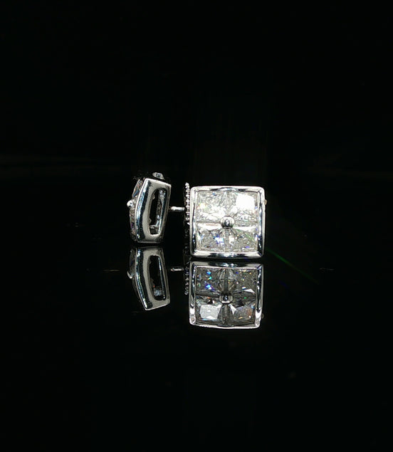 Men's Invisible-Set Princess Cut Stud Earrings – 925 Sterling Silver | VVS Moissanite | Seamless "Big Rock" Look