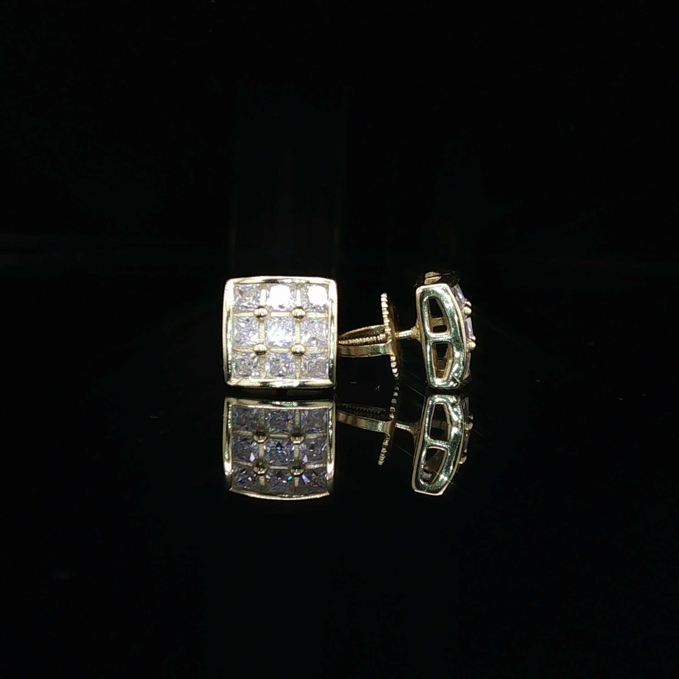 Men's Invisible-Set Princess Cut Grid Studs – 925 Sterling Silver | VVS Moissanite | 9-Stone 