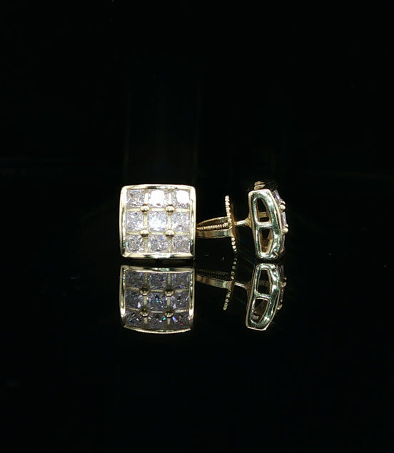 Men's Invisible-Set Princess Cut Grid Studs – 925 Sterling Silver | VVS Moissanite | 9-Stone "Big Rock" Design