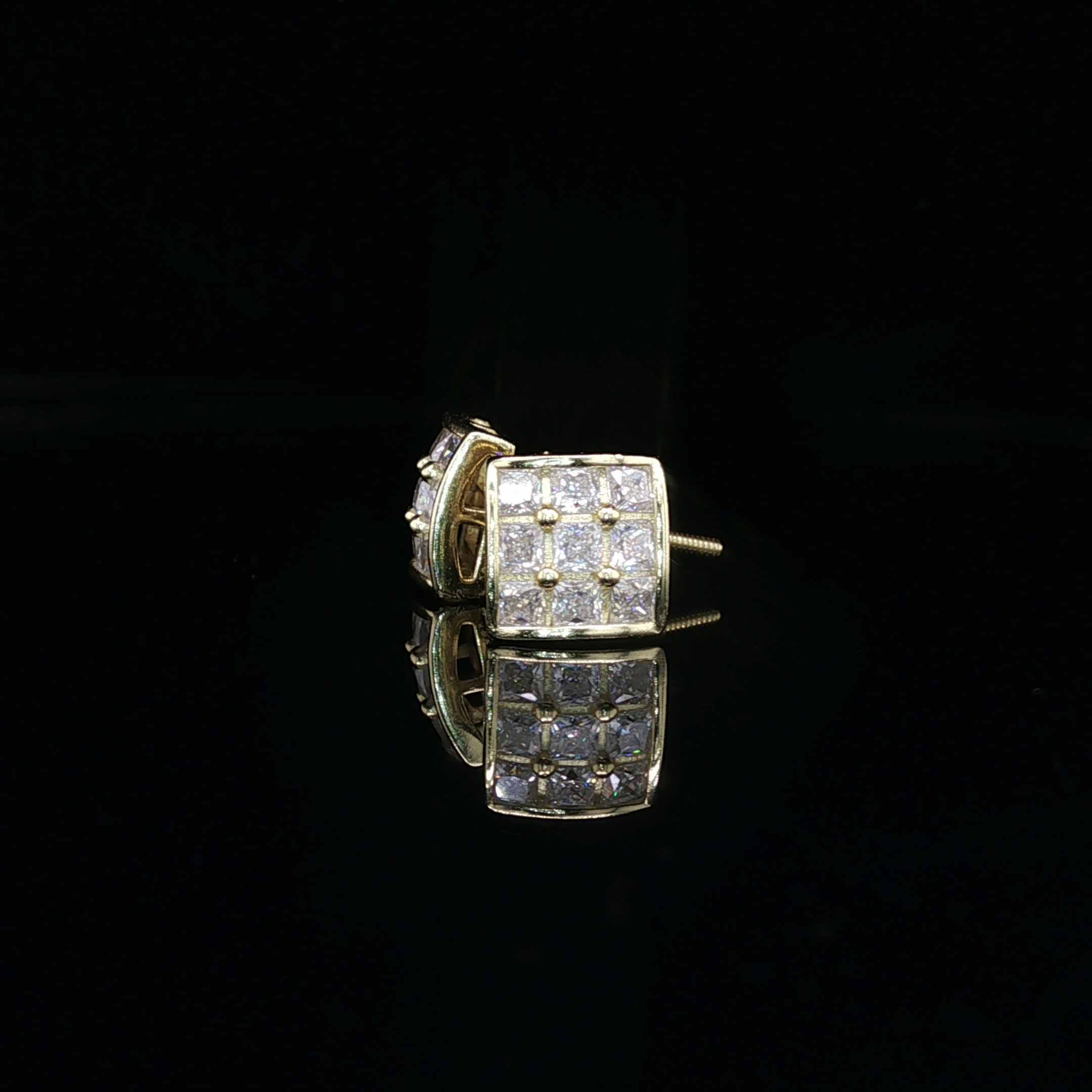 Men's Invisible-Set Princess Cut Grid Studs – 925 Sterling Silver | VVS Moissanite | 9-Stone 