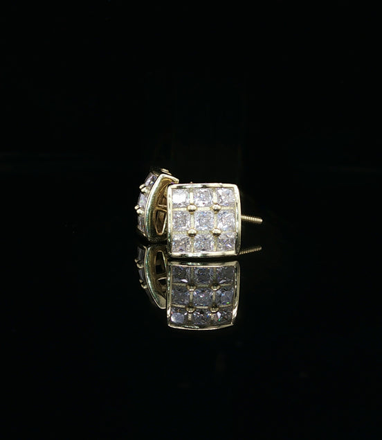 Men's Invisible-Set Princess Cut Grid Studs – 925 Sterling Silver | VVS Moissanite | 9-Stone "Big Rock" Design