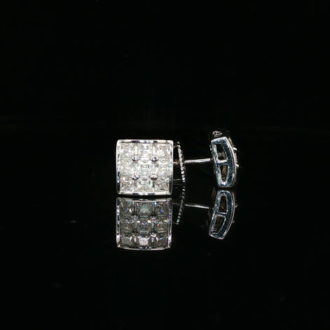 Men's Invisible-Set Princess Cut Grid Studs – 925 Sterling Silver | VVS Moissanite | 9-Stone "Big Rock" Design