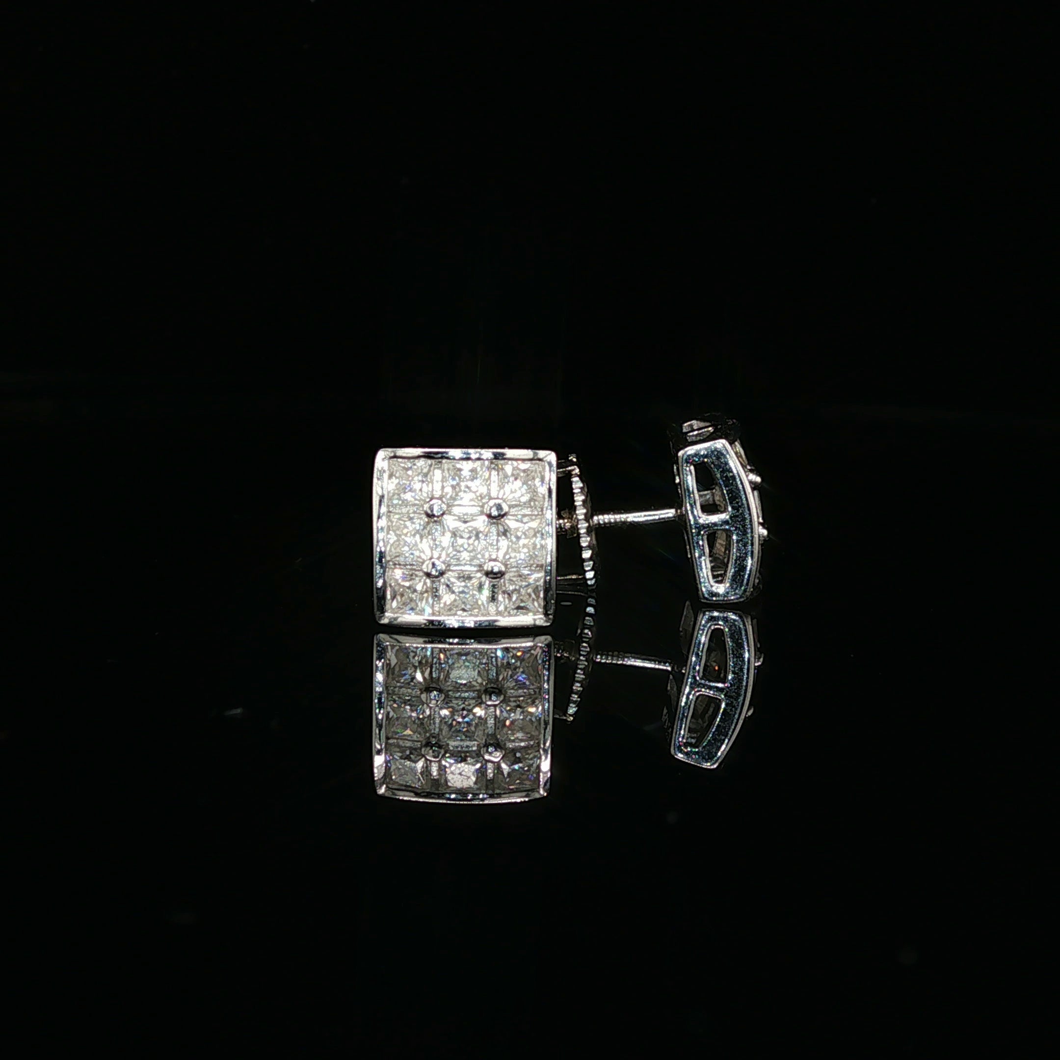 Men's Invisible-Set Princess Cut Grid Studs – 925 Sterling Silver | VVS Moissanite | 9-Stone 