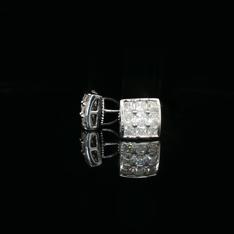 Men's Invisible-Set Princess Cut Grid Studs – 925 Sterling Silver | VVS Moissanite | 9-Stone "Big Rock" Design