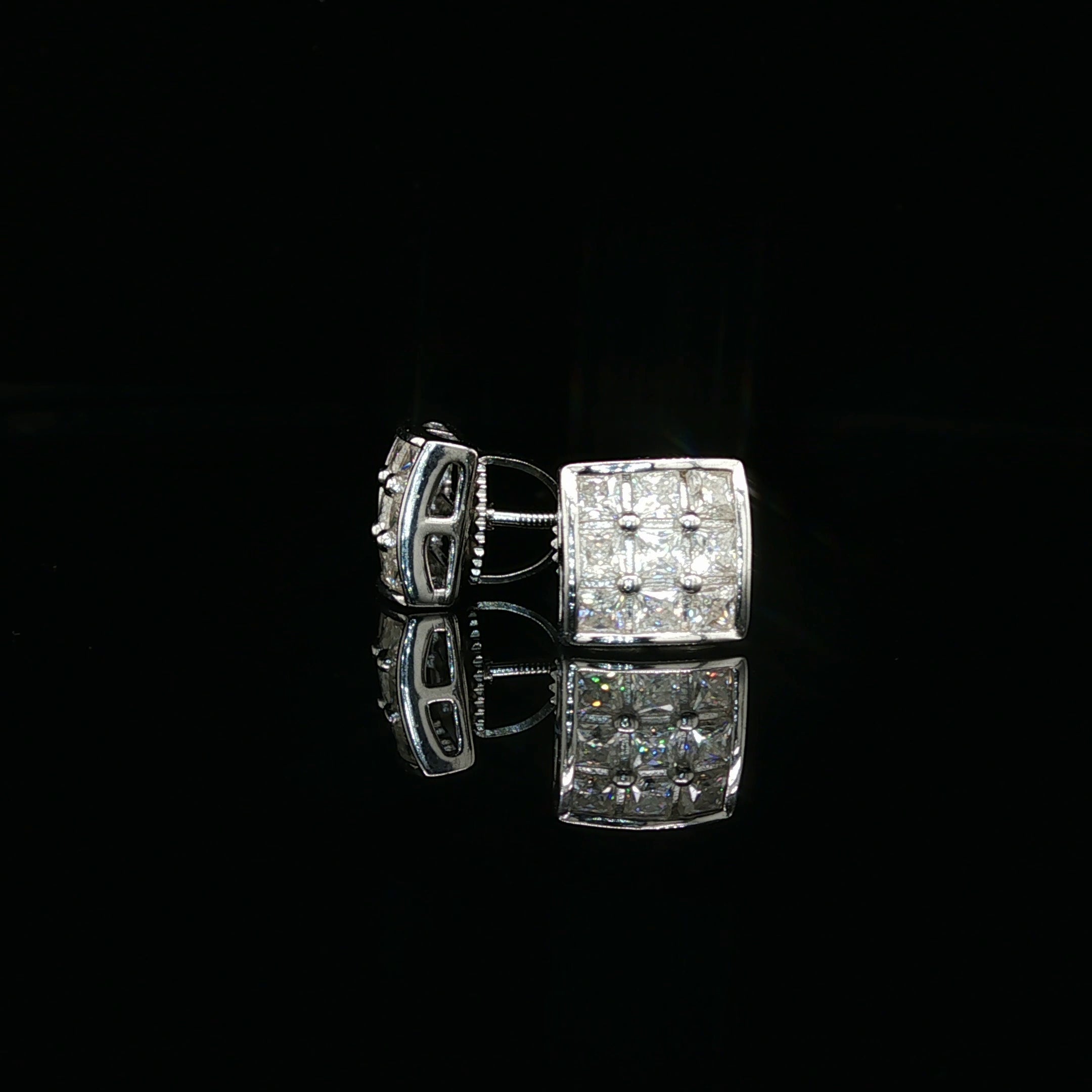 Men's Invisible-Set Princess Cut Grid Studs – 925 Sterling Silver | VVS Moissanite | 9-Stone 