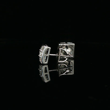 Men's Invisible-Set Princess Cut Grid Studs – 925 Sterling Silver | VVS Moissanite | 9-Stone "Big Rock" Design