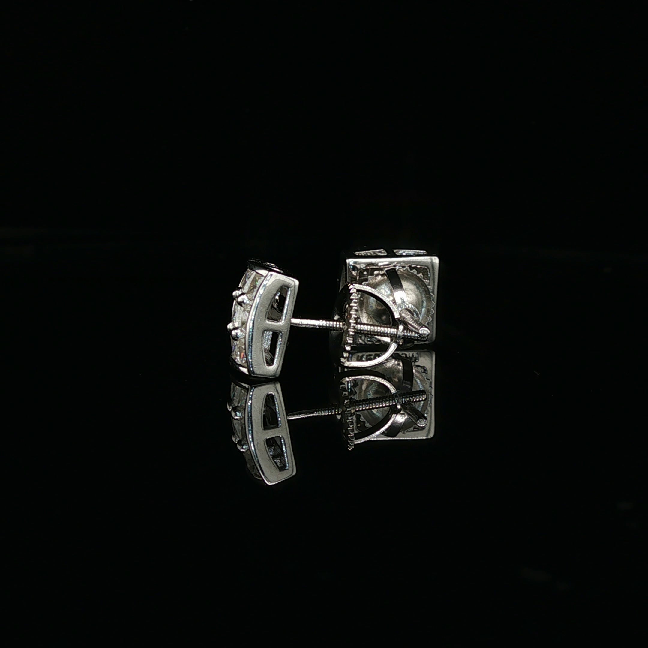 Men's Invisible-Set Princess Cut Grid Studs – 925 Sterling Silver | VVS Moissanite | 9-Stone 