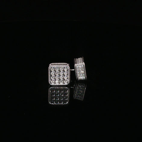 925 Sterling Silver Iced Out Square Grid Pave Stud Earring - 0.91Ctw Moissanite Available with Silver and Gold Finished