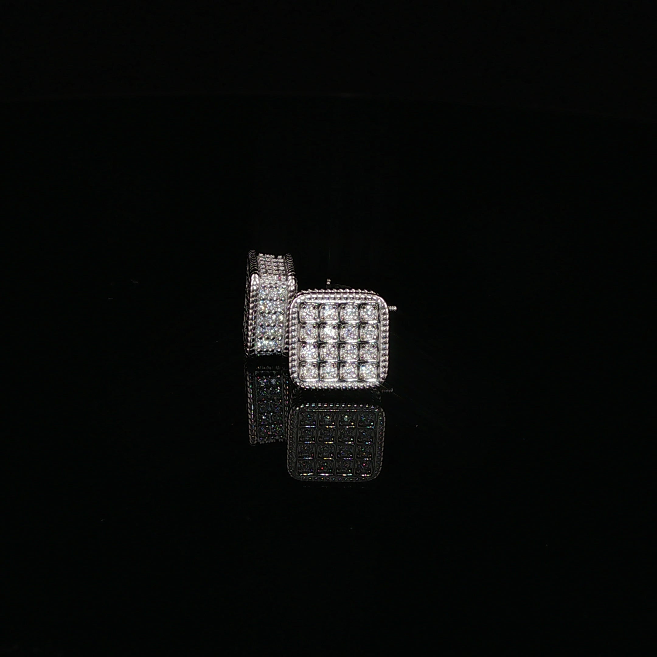 925 Sterling Silver Iced Out Square Grid Pave Stud Earring - 0.91Ctw Moissanite Available with Silver and Gold Finished