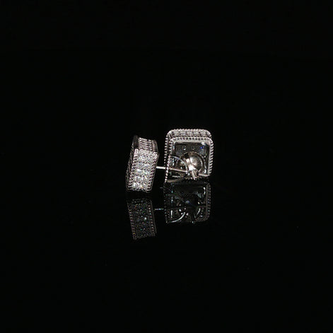 925 Sterling Silver Iced Out Square Grid Pave Stud Earring - 0.91Ctw Moissanite Available with Silver and Gold Finished
