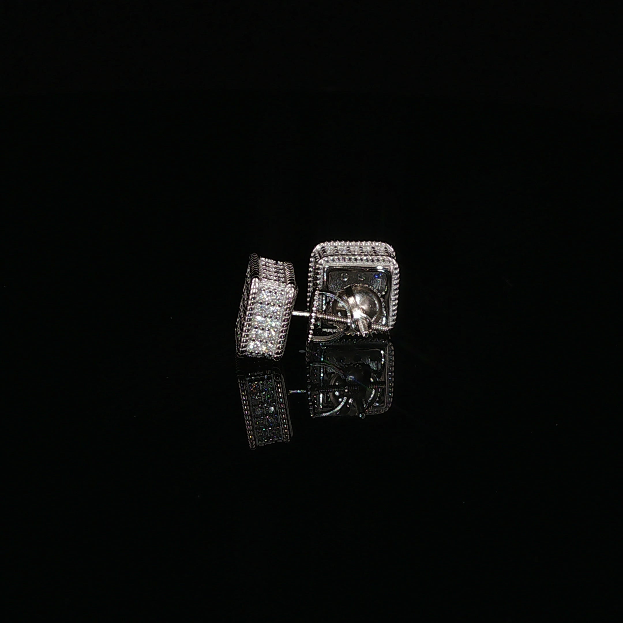 925 Sterling Silver Iced Out Square Grid Pave Stud Earring - 0.91Ctw Moissanite Available with Silver and Gold Finished