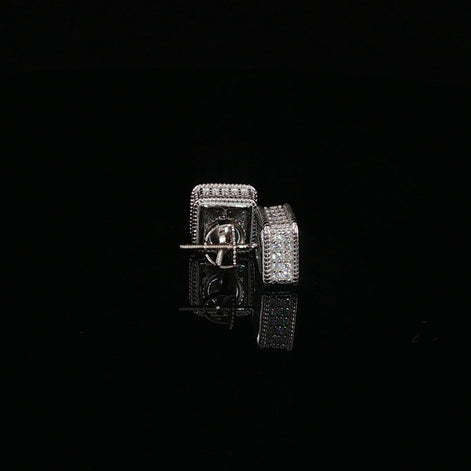 925 Sterling Silver Iced Out Square Grid Pave Stud Earring - 0.91Ctw Moissanite Available with Silver and Gold Finished