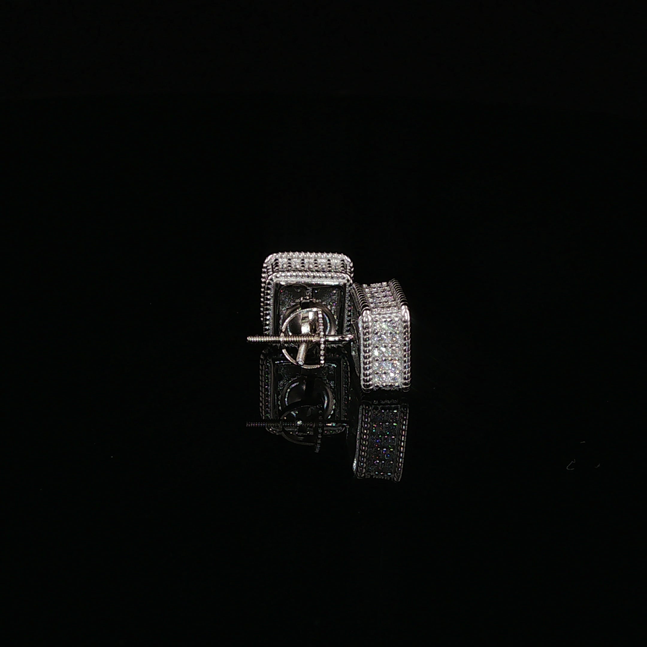 925 Sterling Silver Iced Out Square Grid Pave Stud Earring - 0.91Ctw Moissanite Available with Silver and Gold Finished