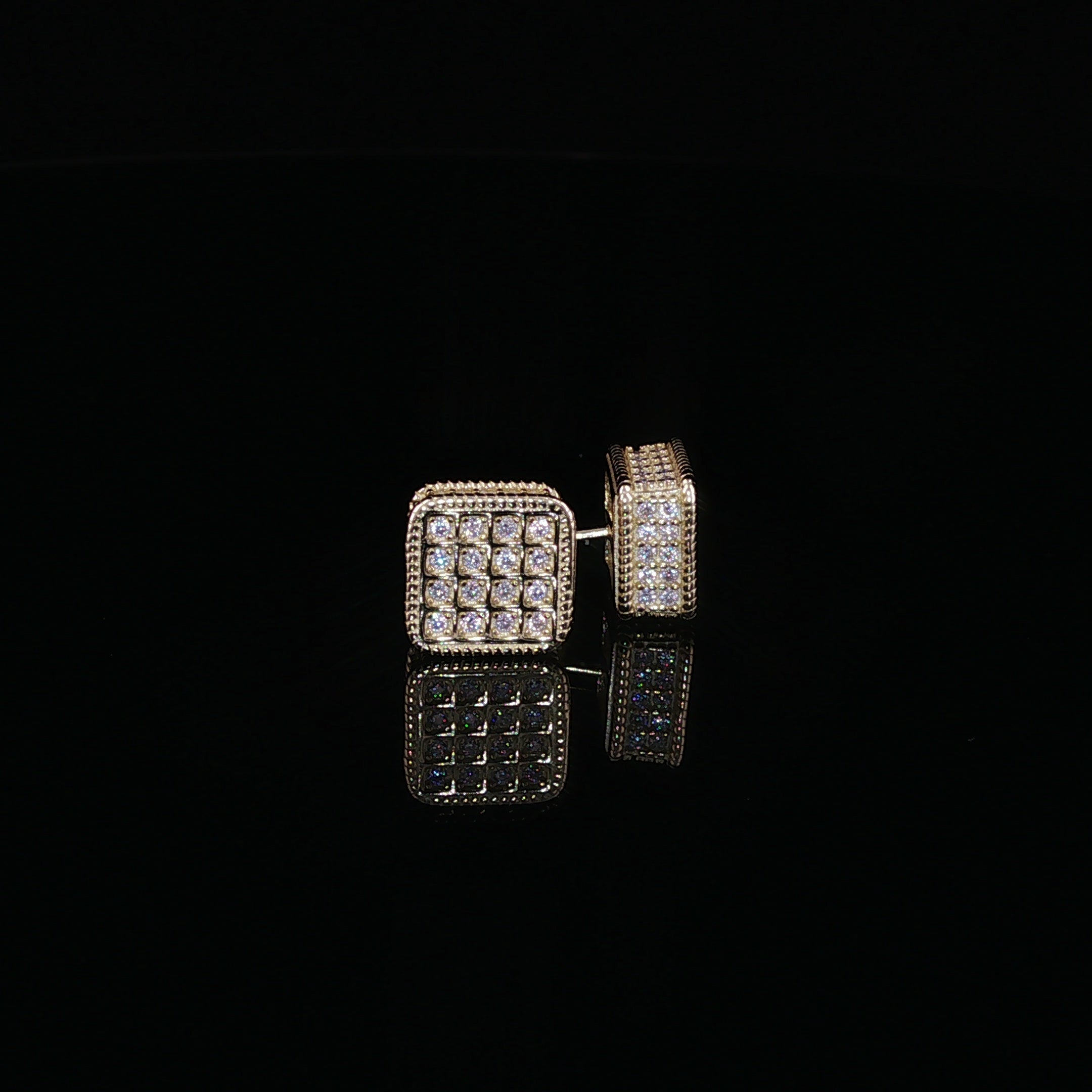 925 Sterling Silver Iced Out Square Grid Pave Stud Earring - 0.91Ctw Moissanite Available with Silver and Gold Finished