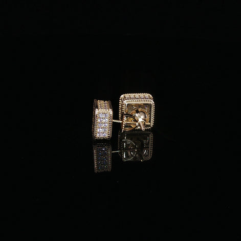 925 Sterling Silver Iced Out Square Grid Pave Stud Earring - 0.91Ctw Moissanite Available with Silver and Gold Finished