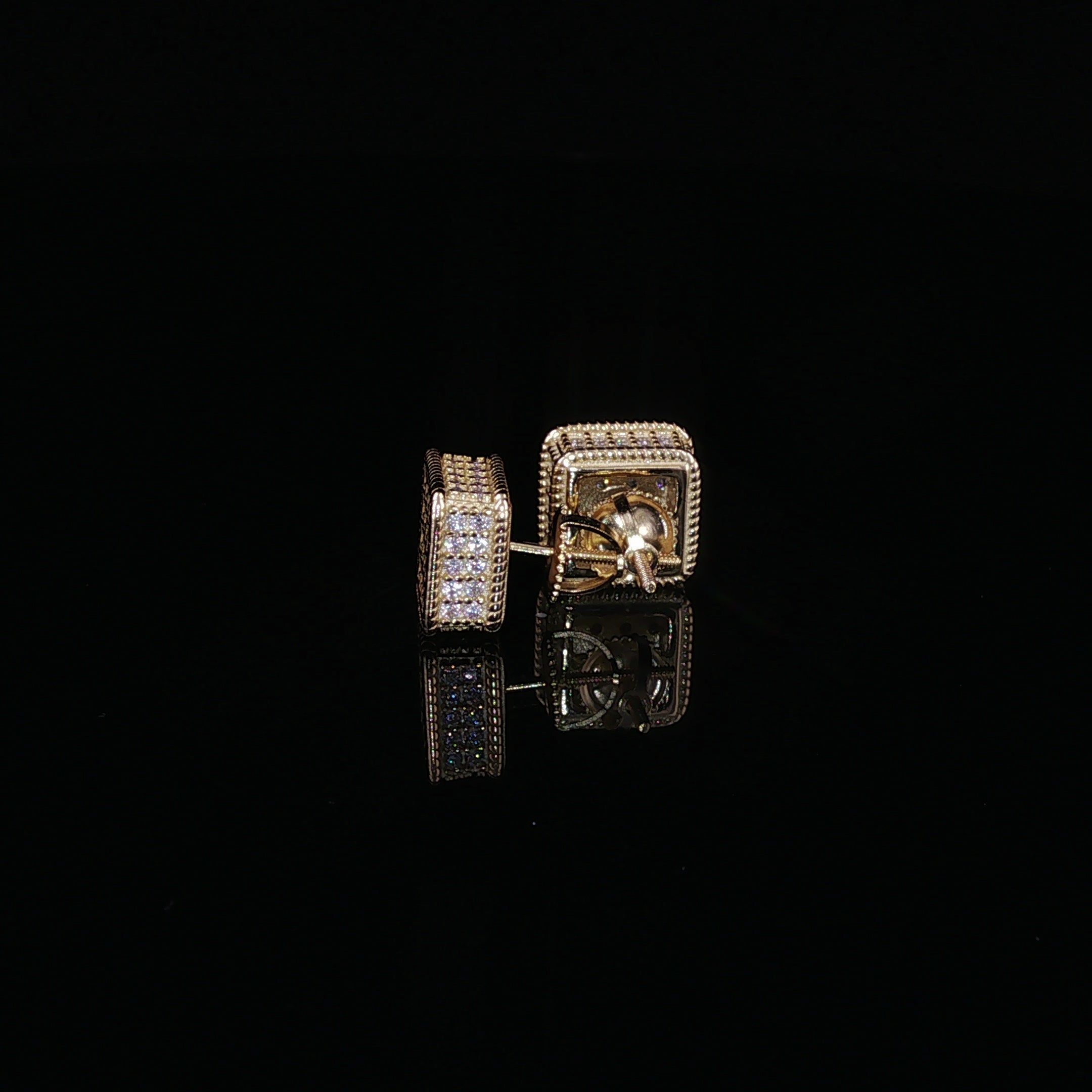 925 Sterling Silver Iced Out Square Grid Pave Stud Earring - 0.91Ctw Moissanite Available with Silver and Gold Finished