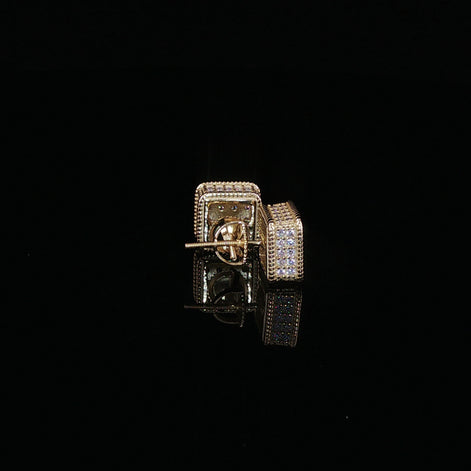 925 Sterling Silver Iced Out Square Grid Pave Stud Earring - 0.91Ctw Moissanite Available with Silver and Gold Finished
