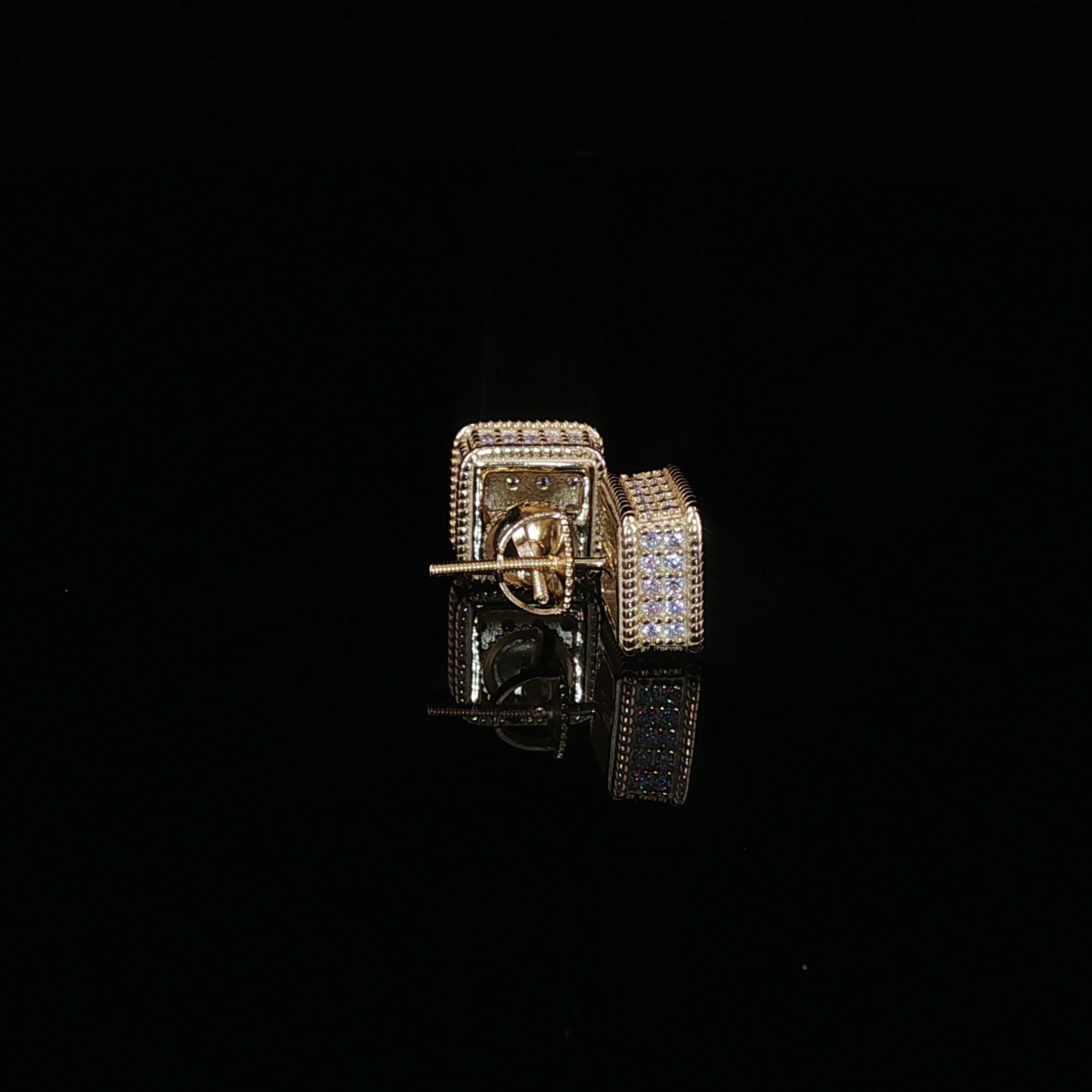 925 Sterling Silver Iced Out Square Grid Pave Stud Earring - 0.91Ctw Moissanite Available with Silver and Gold Finished