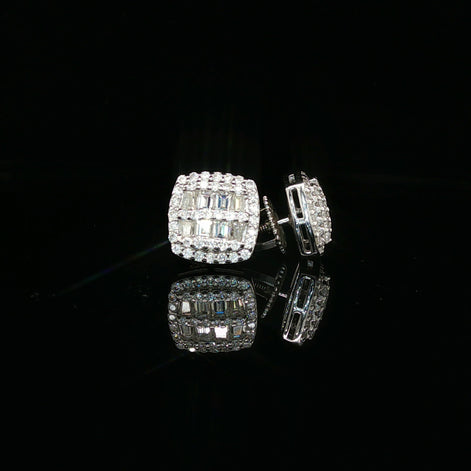 Men's Iced Out Baguette & Round Cluster Studs – 925 Sterling Silver | VVS Moissanite