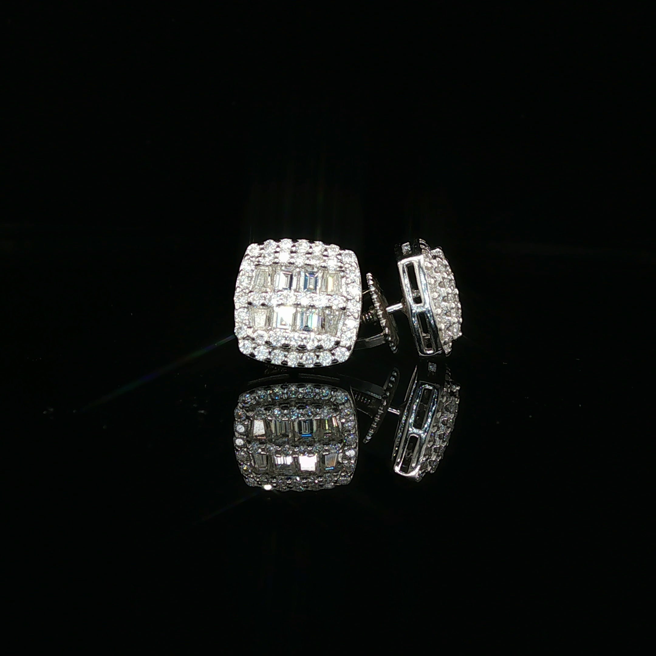 Men's Iced Out Baguette & Round Cluster Studs – 925 Sterling Silver | VVS Moissanite