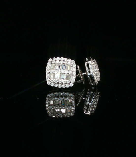 Men's Iced Out Baguette & Round Cluster Studs – 925 Sterling Silver | VVS Moissanite
