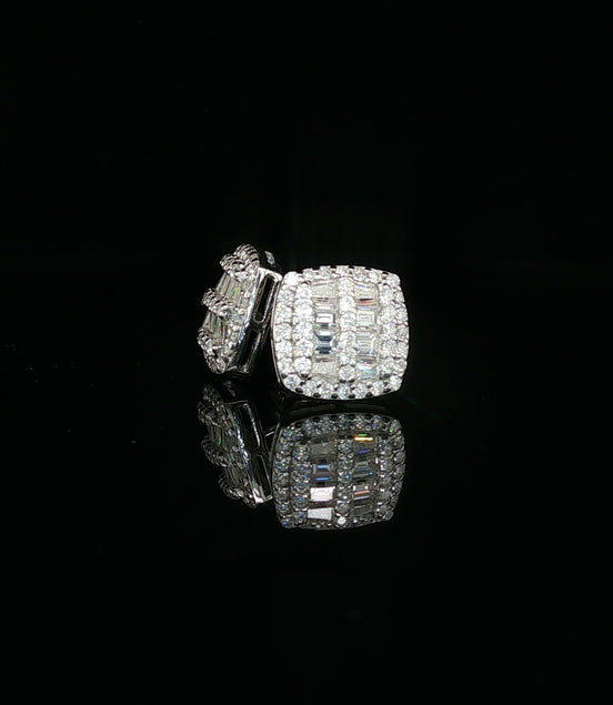 Men's Iced Out Baguette & Round Cluster Studs – 925 Sterling Silver | VVS Moissanite