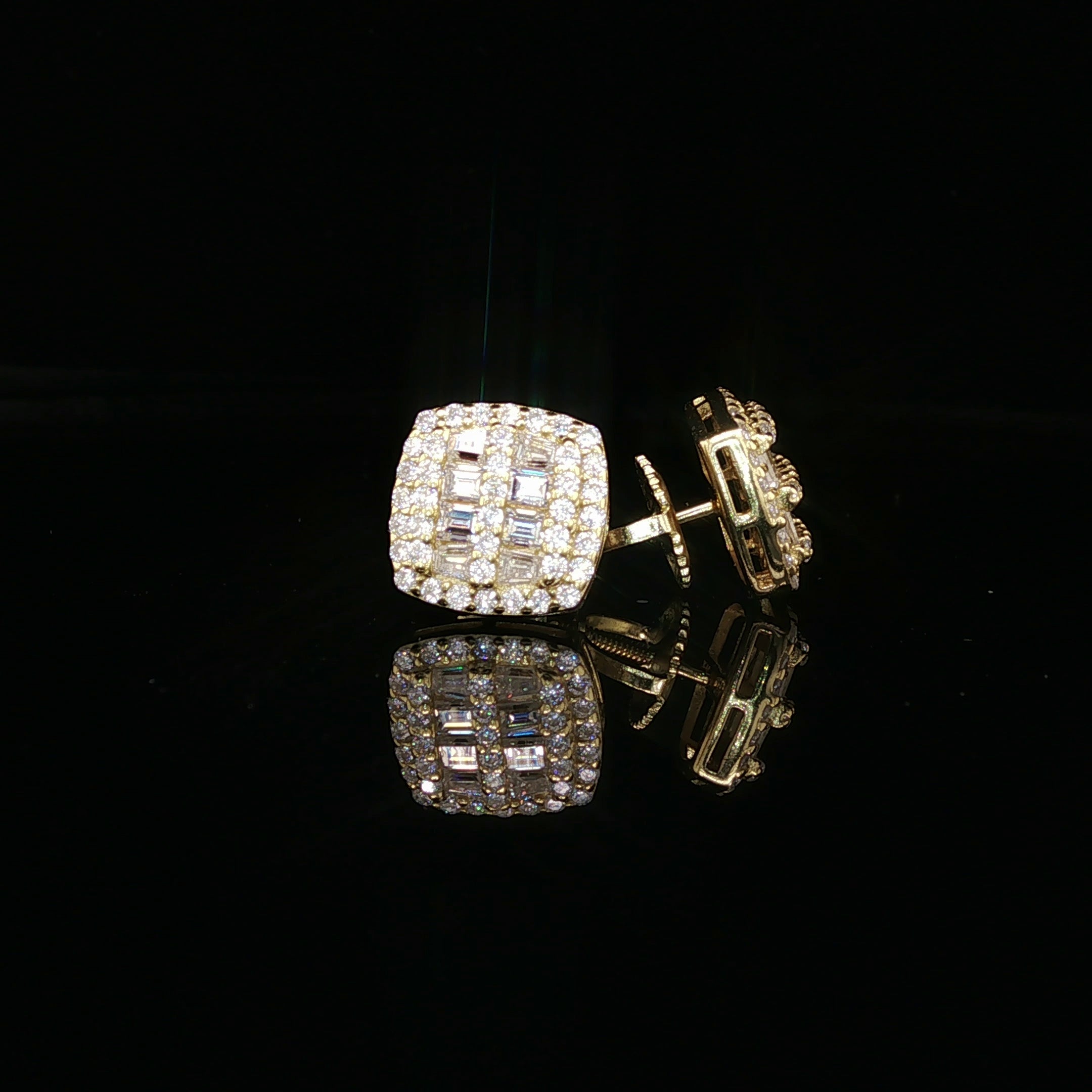 Men's Iced Out Baguette & Round Cluster Studs – 925 Sterling Silver | VVS Moissanite