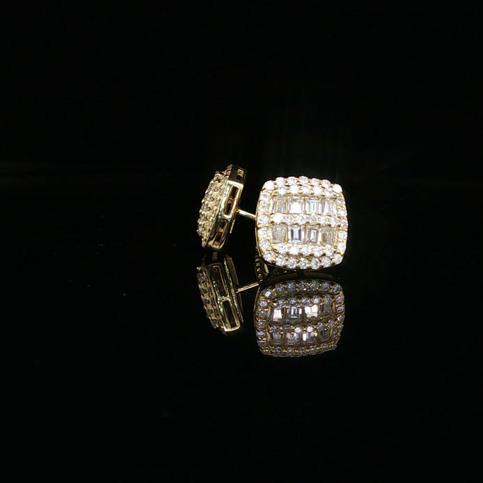 Men's Iced Out Baguette & Round Cluster Studs – 925 Sterling Silver | VVS Moissanite