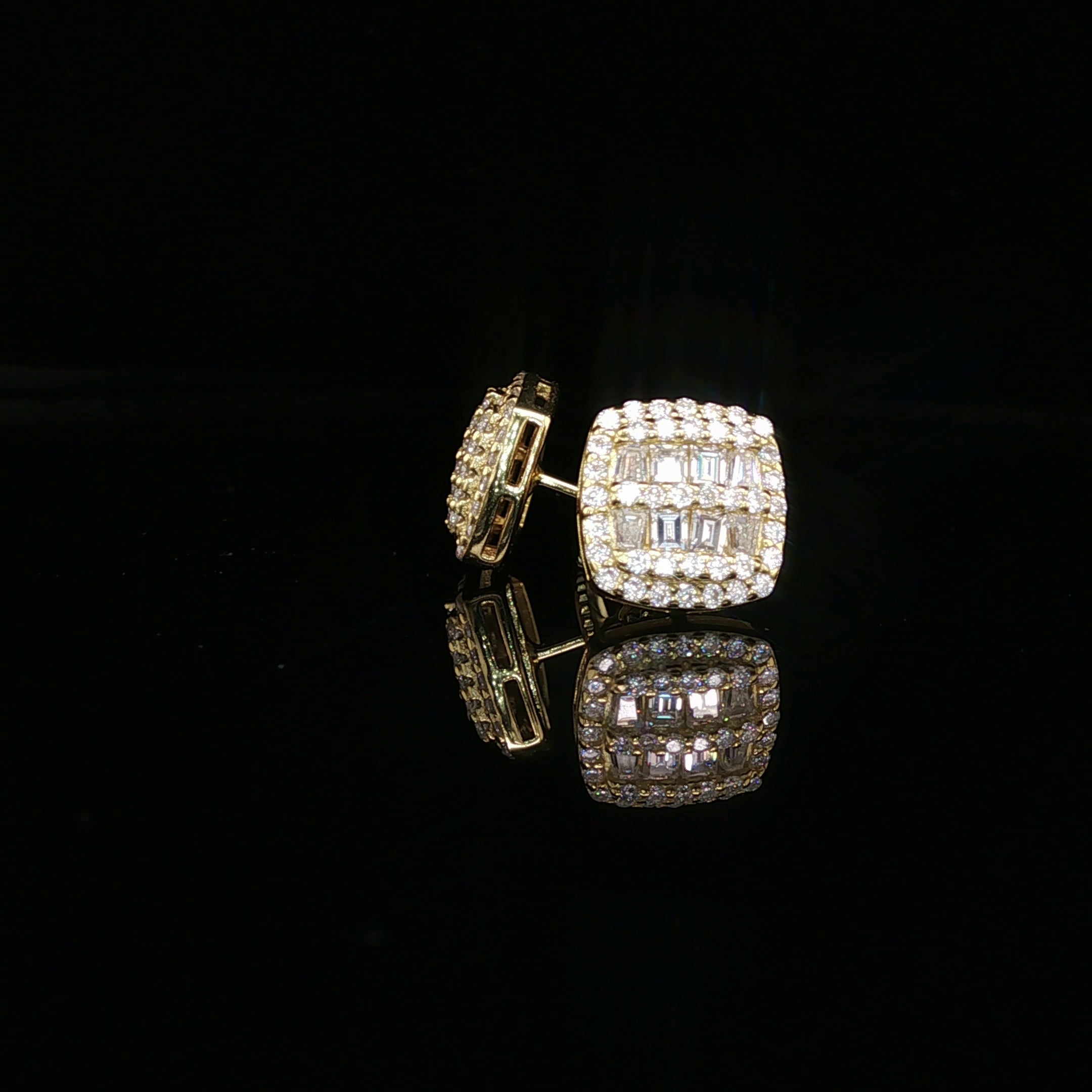 Men's Iced Out Baguette & Round Cluster Studs – 925 Sterling Silver | VVS Moissanite