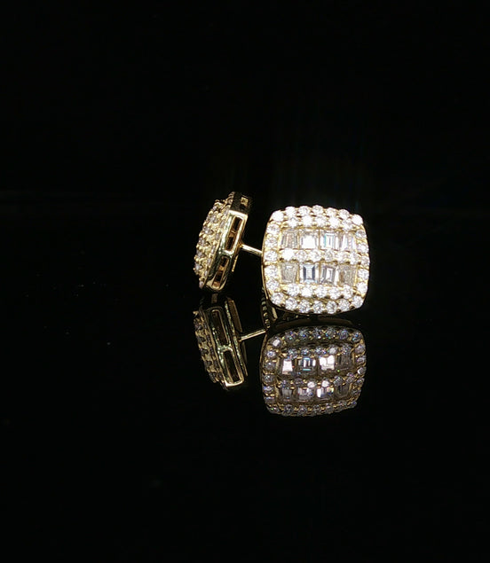 Men's Iced Out Baguette & Round Cluster Studs – 925 Sterling Silver | VVS Moissanite