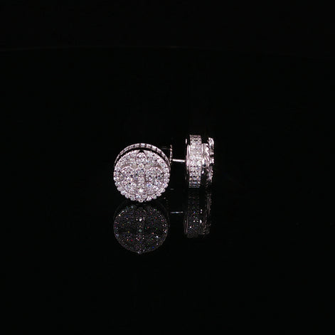 925 Sterling Silver Iced Out Round Cross Stud Earrings - 1.27Ctw Moissanite Available with Silver and Gold Finished
