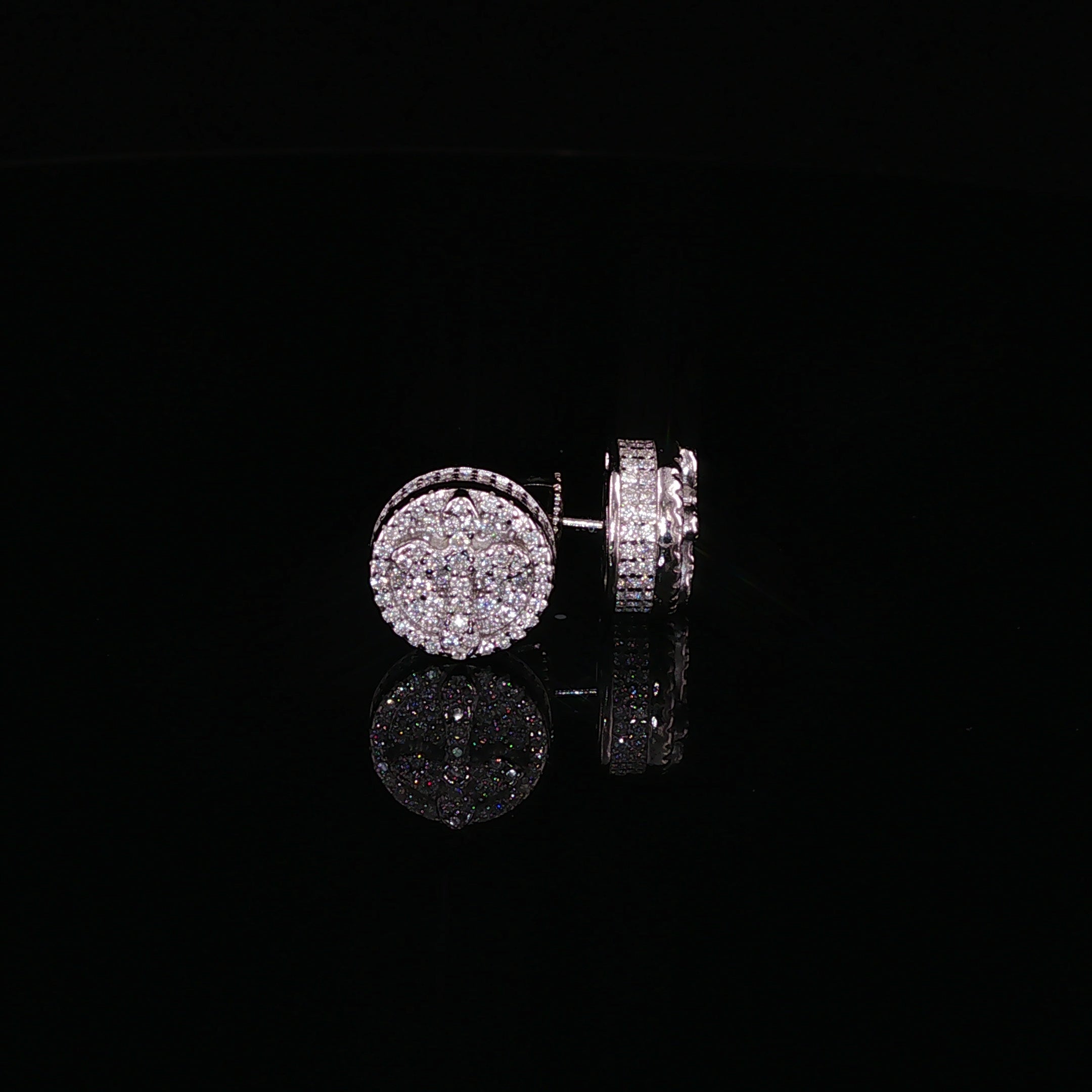 925 Sterling Silver Iced Out Round Cross Stud Earrings - 1.27Ctw Moissanite Available with Silver and Gold Finished